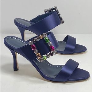 Manolo Blahnik Verda Jewel-Embellished Satin Mules